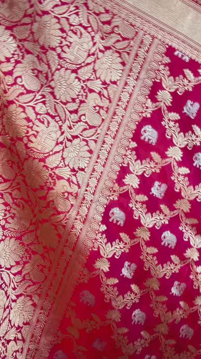 Banarasi Shikargah Pure Mulberry Katan Silk Saree with Sona and Rupa Zari