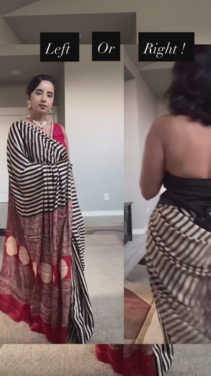 Pure Modal Silk Ajrak Saree with Hand Mirror Work Handcrafted Saree