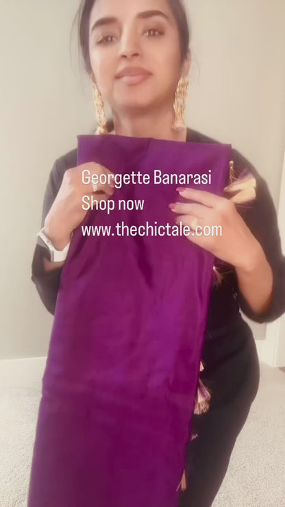 Purple Banarasi Georgette Silk Saree with good zari and stitched blouse