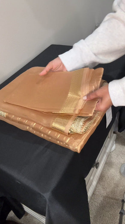 The Golden Hour Saree - Banarasi  Pure Tissue Silk  Handwoven  Saree with blouse fabric - Ivory