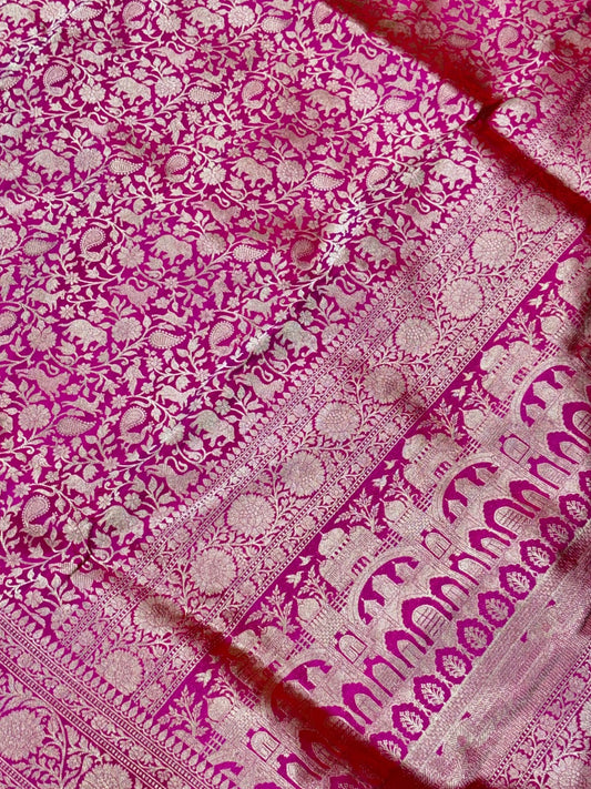 Noor Banarasi Shikargah Pure Mulberry Katan Silk Saree