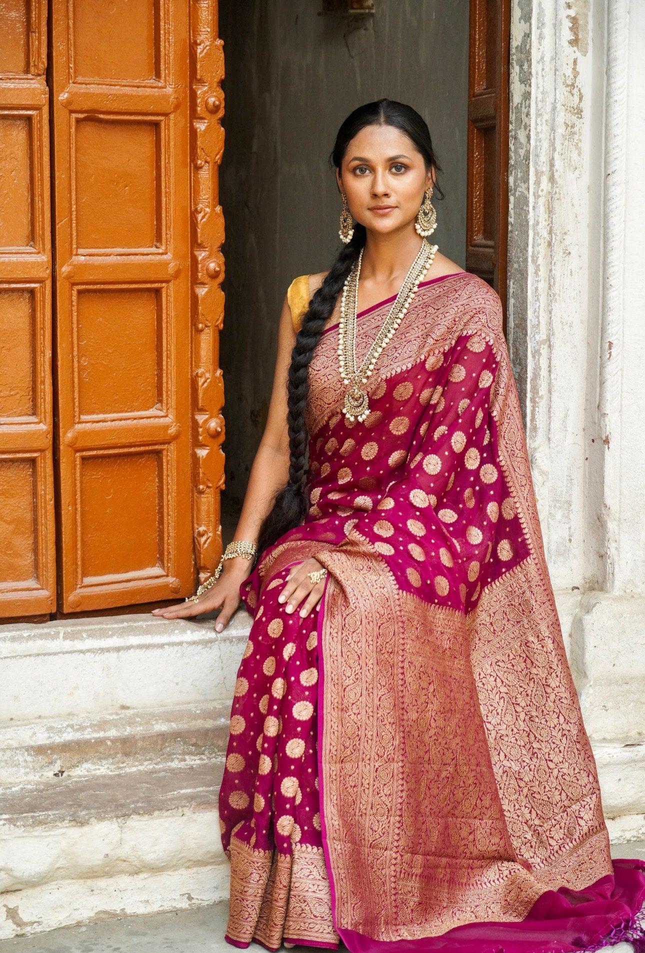 Banarasi Georgette Saree with Zari and Floral Digital Print