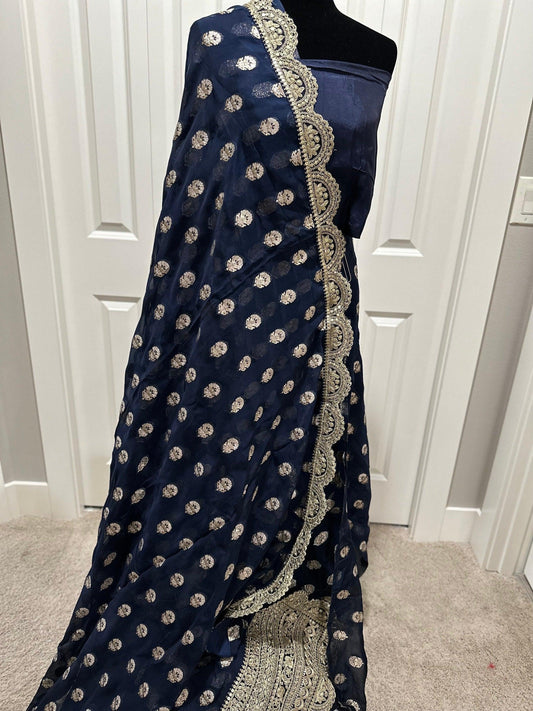 Authentic Hand Lucknowi Chikankari Full Jaal with Gotta Patti Georgette Saree White