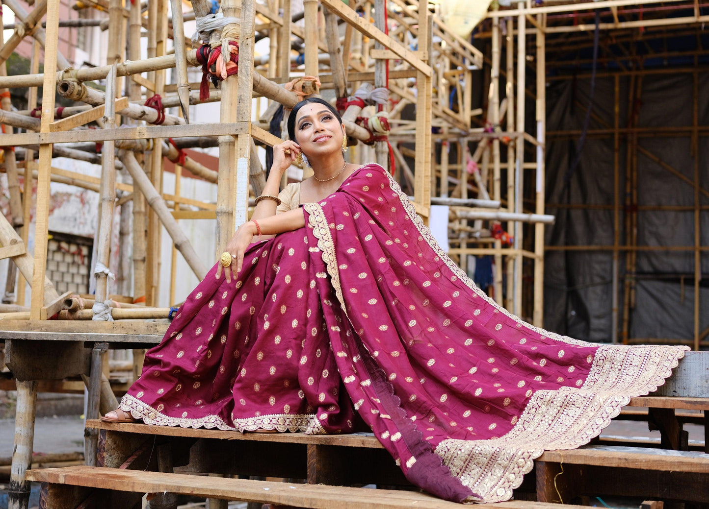 Georgette Designer Saree - Dark Pink