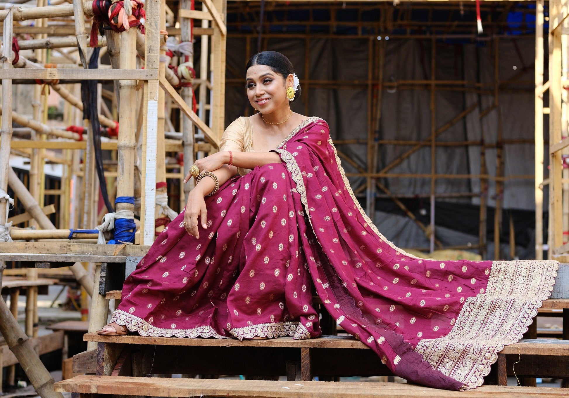 Georgette Designer Saree - Dark Pink