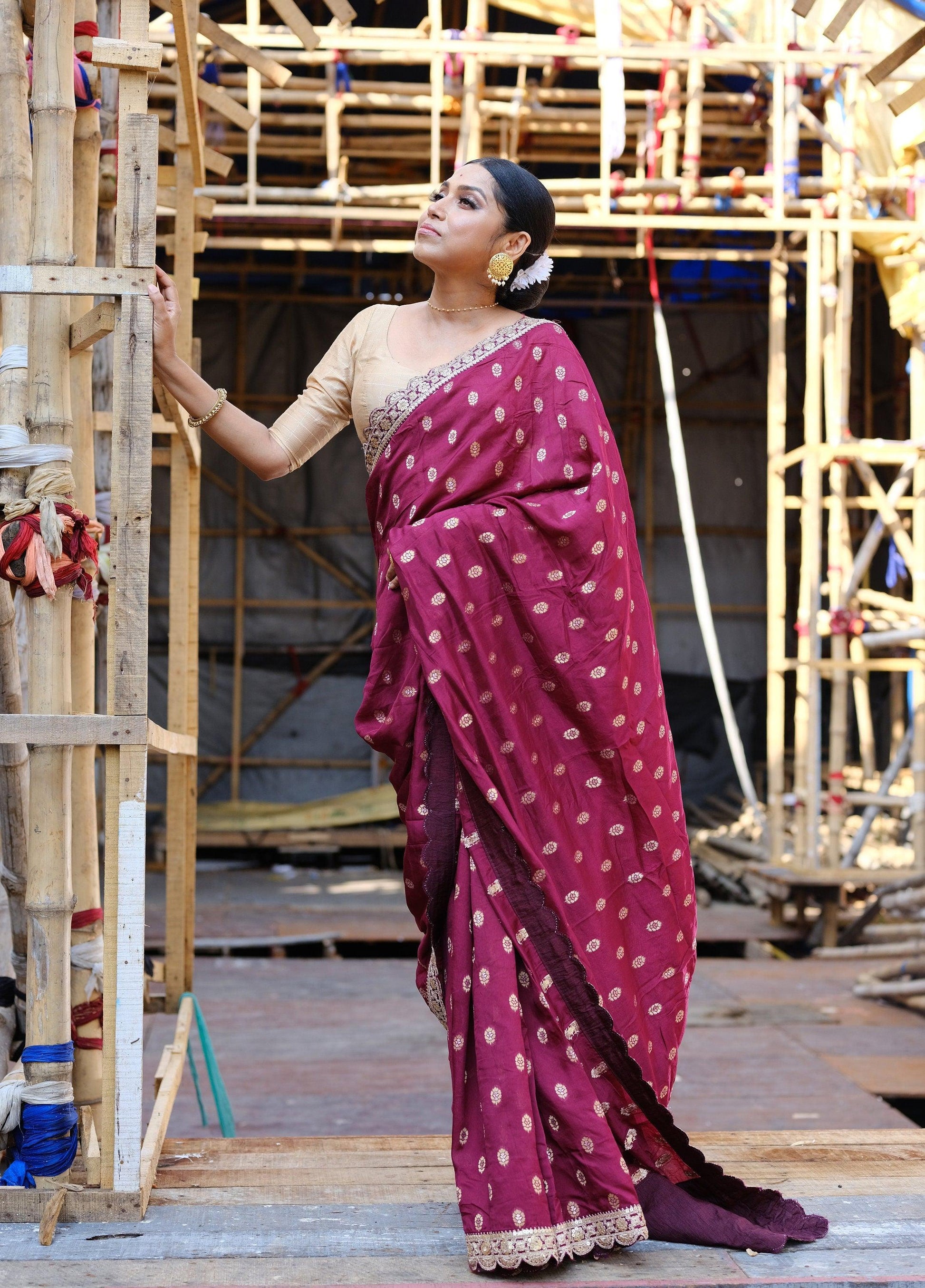 Georgette Designer Saree - Dark Pink