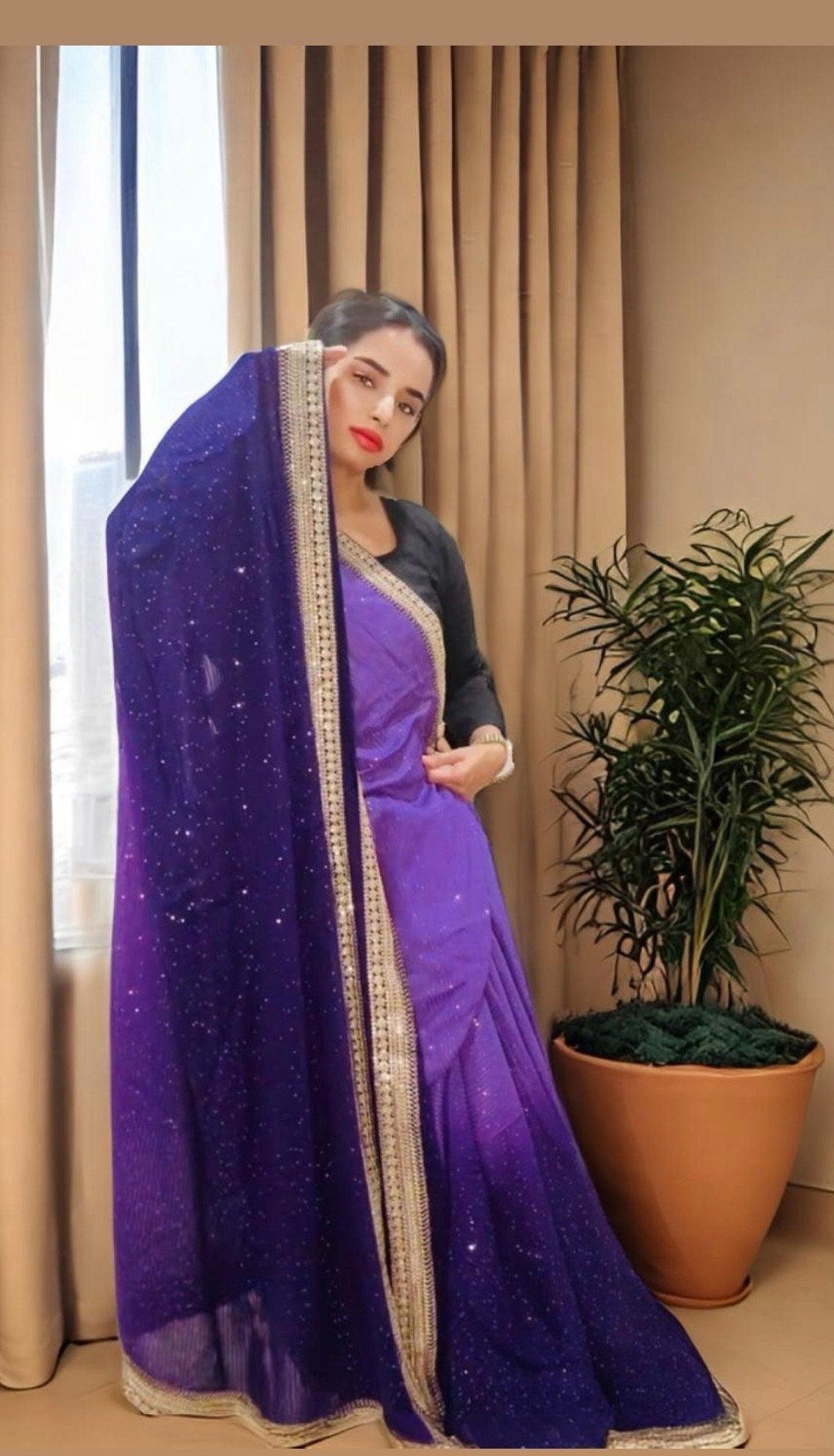 Pure Georgette Sequins Sabyasachi Designer Saree - purple with blouse fabric - TheChicTale-Chikankari-Sarees