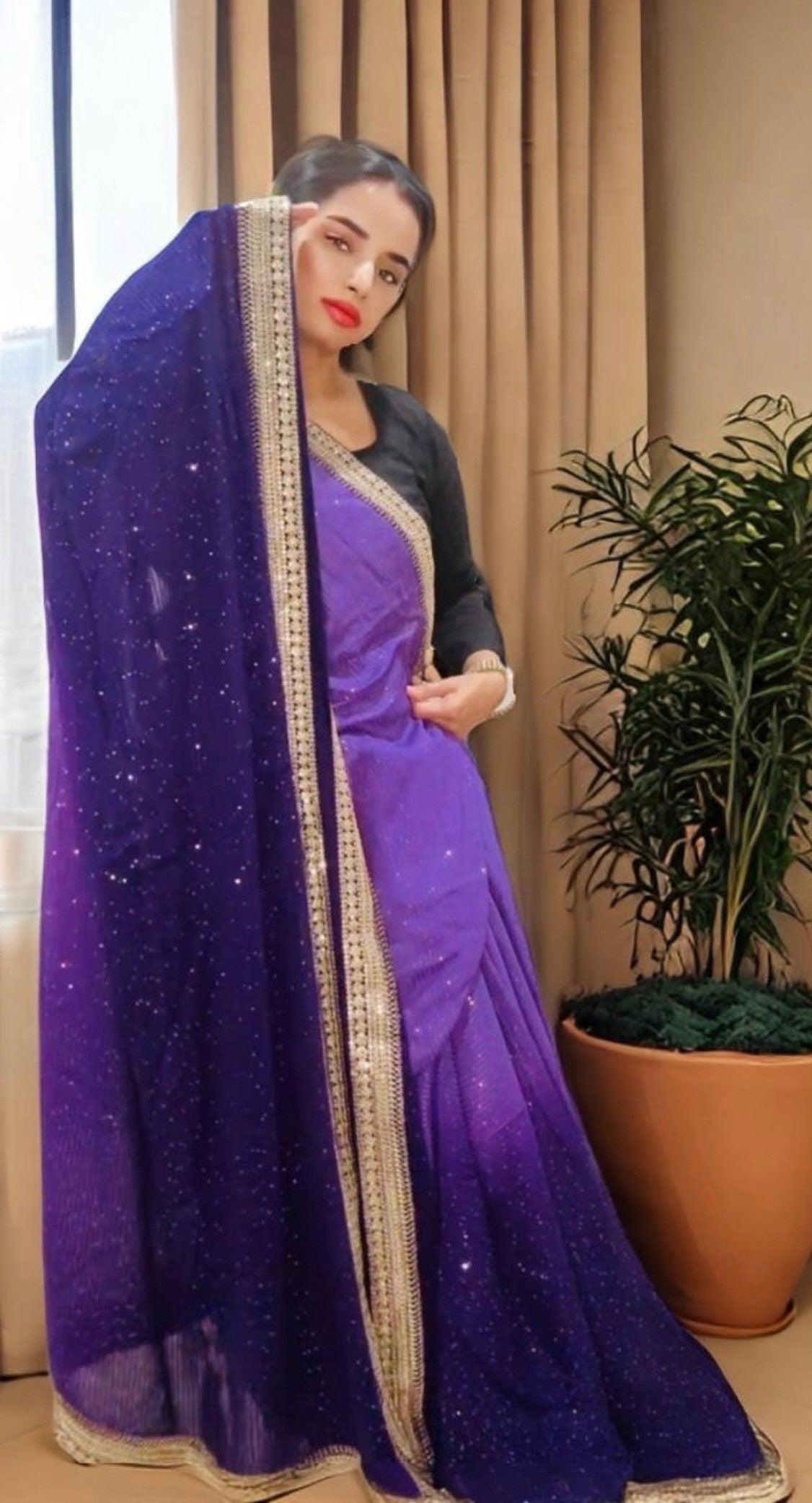 Pure Georgette Sequins Sabyasachi Designer Saree - purple with blouse fabric - TheChicTale-Chikankari-Sarees